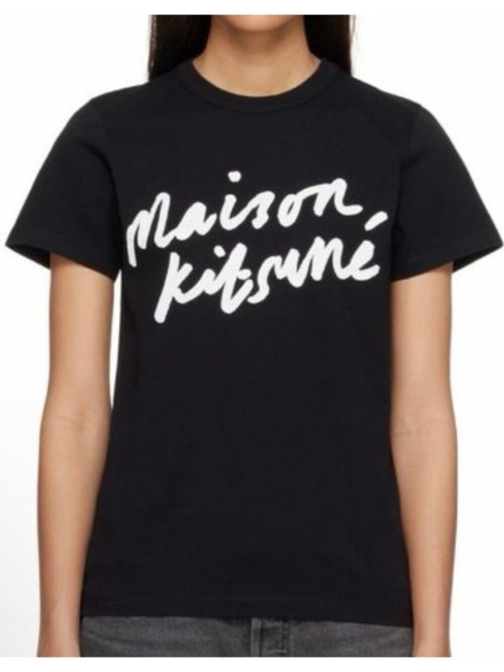Maison Kitsuné Handwriting Logo T-Shirt XS Black 100% Cotton Graphic Tee Paris